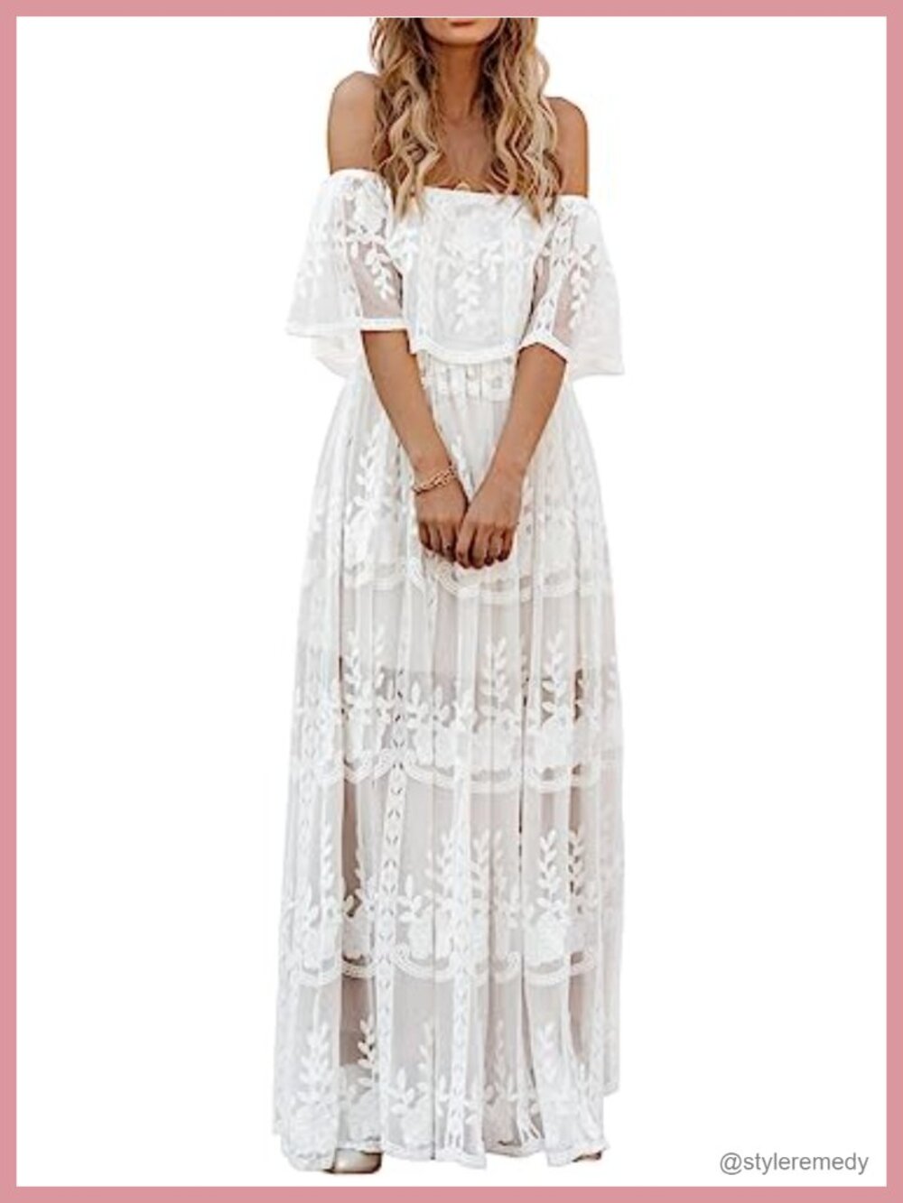 Chic Off Shoulder Lace Maxi Dress Bohemian Wedding Guest Gown
